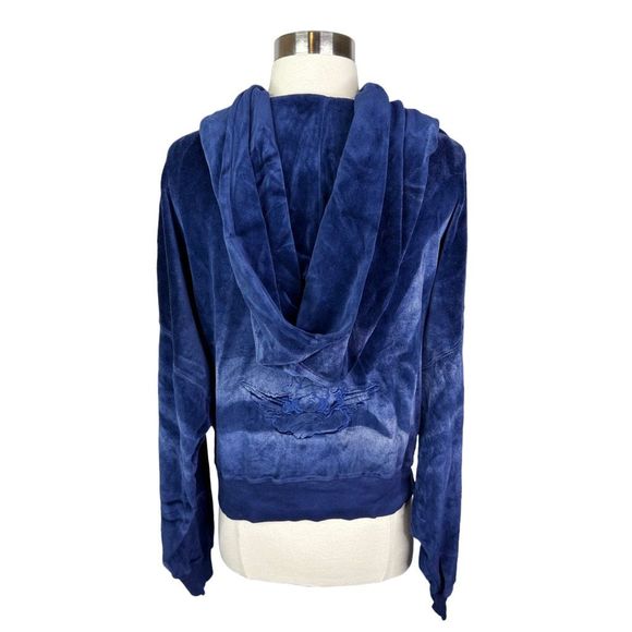 Boys Lie Peace of Reign Navy Blue Velour Cropped Hoodie - Size Medium/Large - Picture 6 of 7